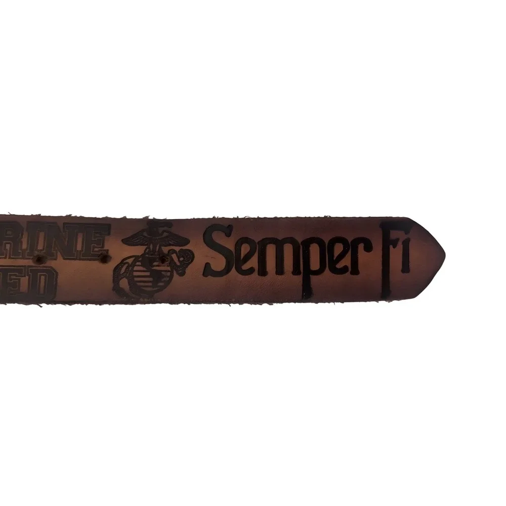 NWT! USMC Retired Semper Fi Brown Leather Belt Made in USA Sz 30 US Marine Corps